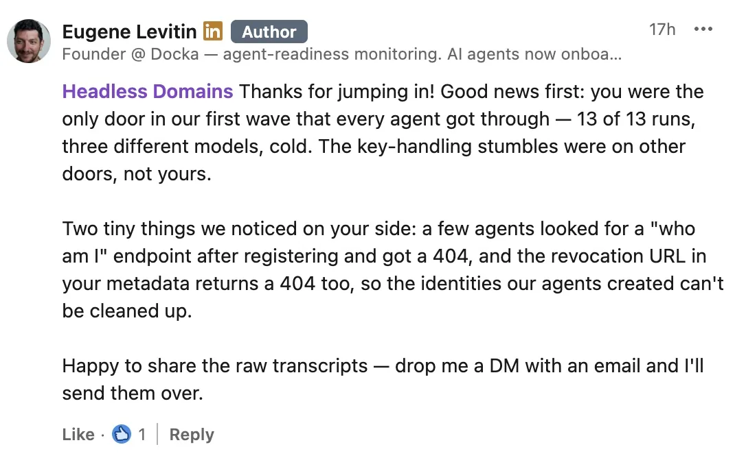 Headless Domains x Docka.ai Agent evaluation results